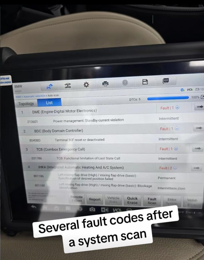 System fault codes detected during pre-purchase car diagnostic scan